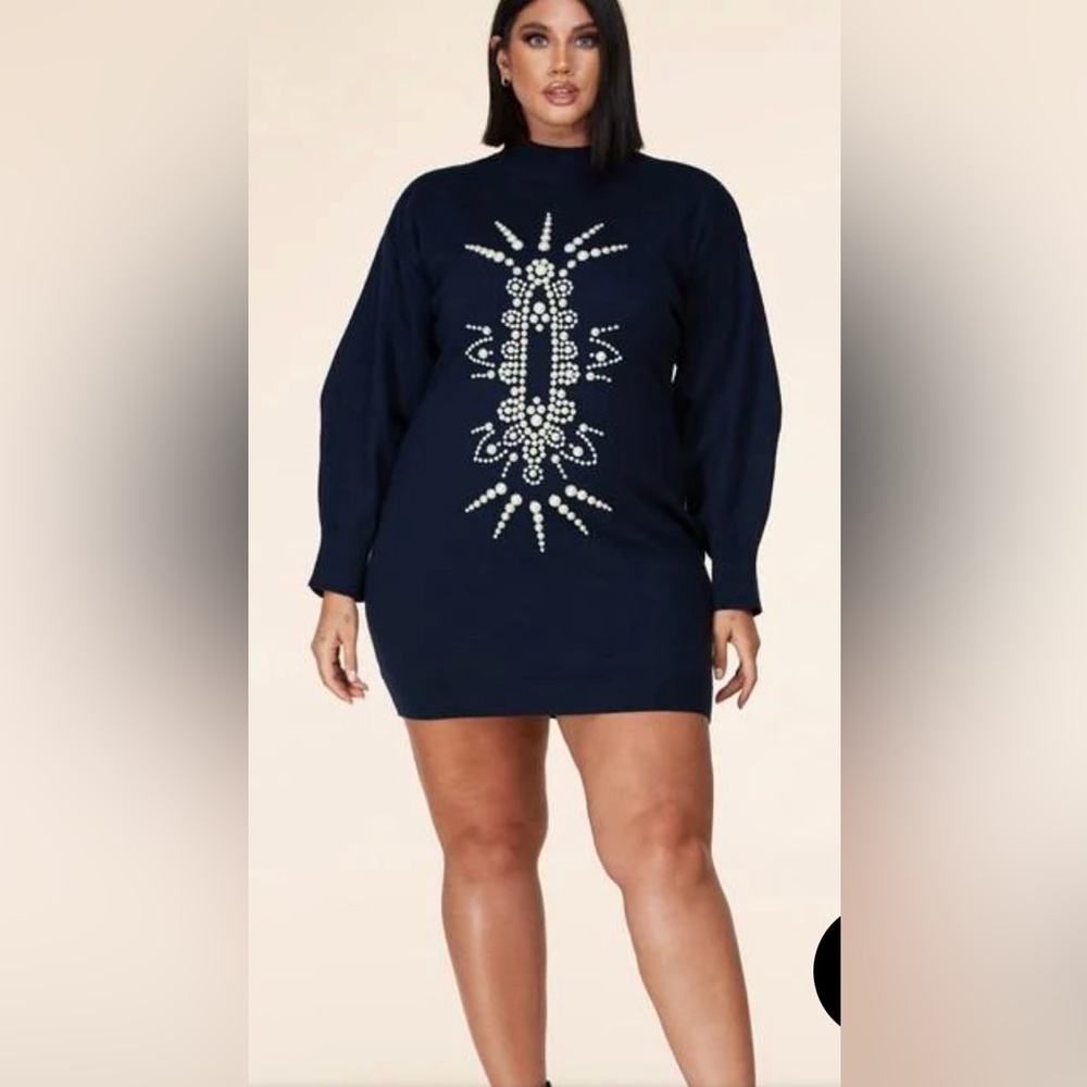 Sexy bodycon sweater dress with pearl embroidery